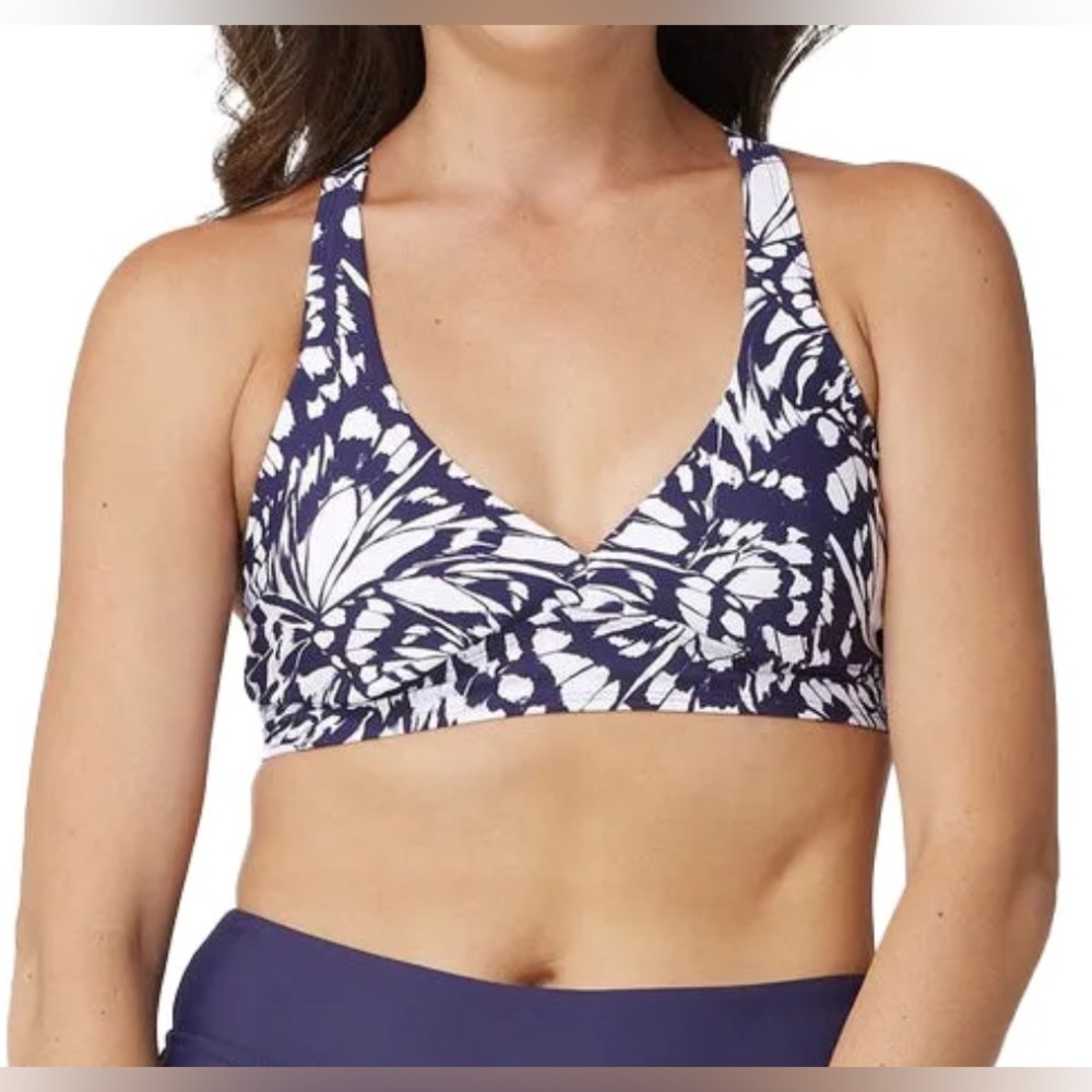Krimson Klover Tilly Bikini Top Size S Navy Blue White UPF 50 4 Way Stretch